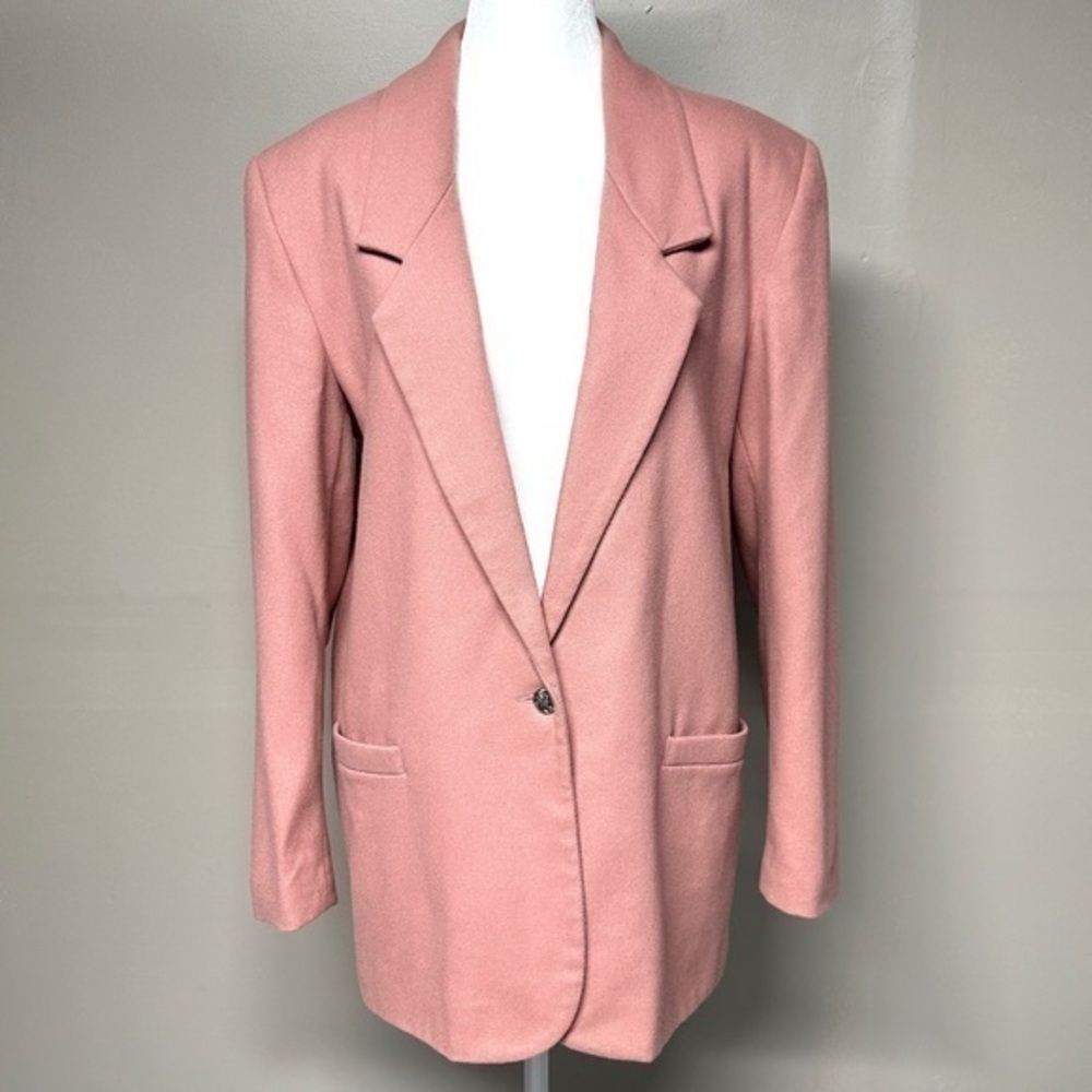 Vintage Tan Jay Oversized Boxy 100% Wool One Button Blazer Retro Preppy 12